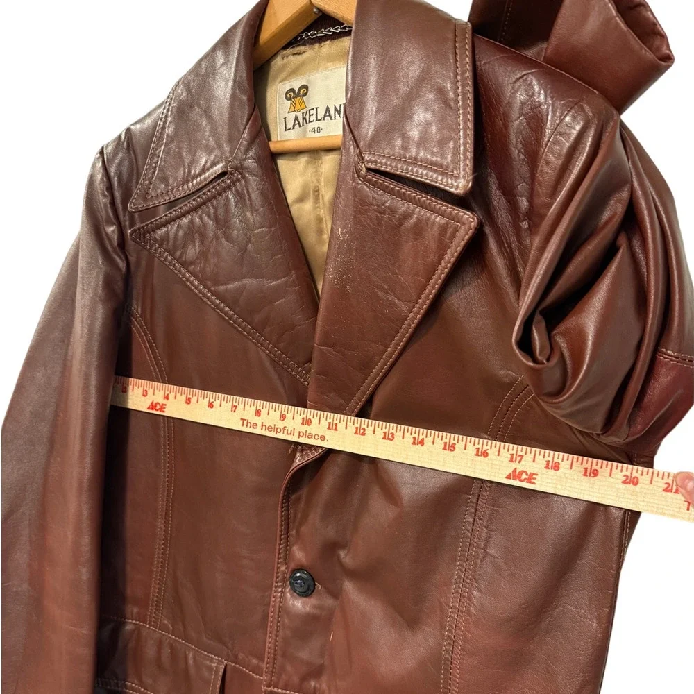 Huckberry Vintage M Wide Lapel Leather Jacket $499 70s Disco Coat Retro Brown 40